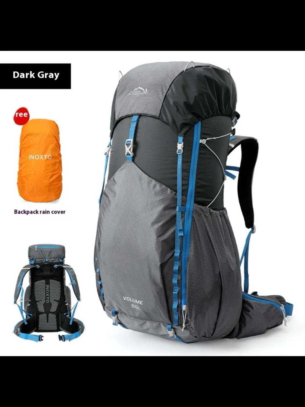 Lightweight Hiking Backpack in Light Gray with Blue Accents